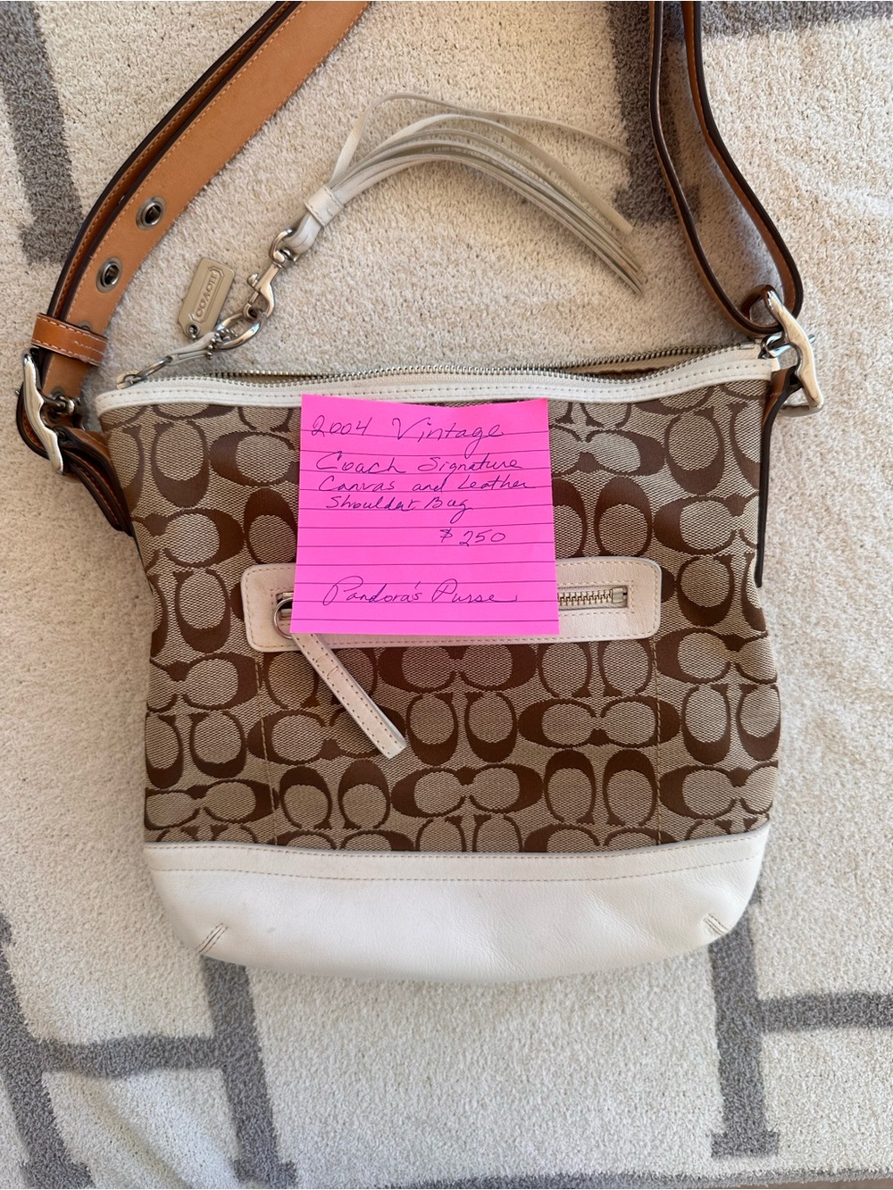 Coach Signature Canvas Crossbody in Brown and White
